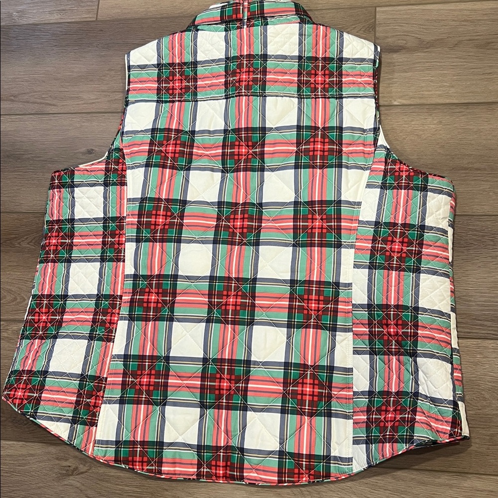 NWT Crown & Ivy Curvy Plus Size 3X Puffer Icon Vest Lattice Print Ivory Plaid - Picture 12 of 12